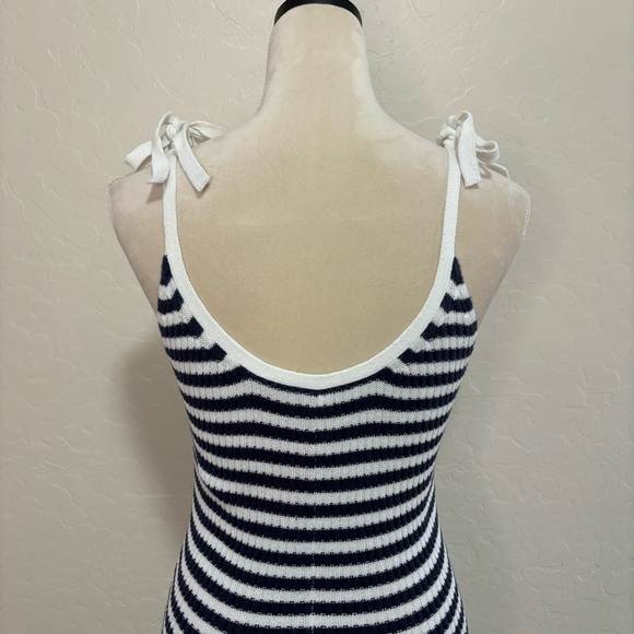 Aerie Blue and White Striped Knit Tie Strap Fit and Flare Tank Mini Dress Size M - Picture 5 of 14